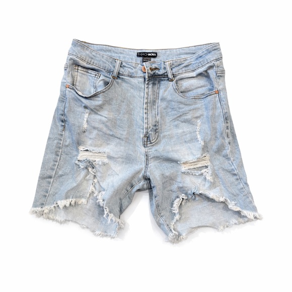 Fashion Nova Pants - Fashion Nova High Rise Distressed Denim Shorts Light Wash Size M